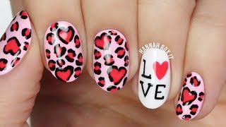 Valentines Leopard Heart Love Nail Art [upl. by Annahpos400]