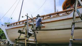 These stainless plates have to hold our hardwood masts up boat restoration — Sailing Yabá 163 [upl. by Rehpretsirhc]