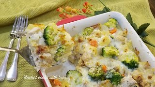 Cheesy Broccoli Pasta Casserole  With Turkey chicken or Ham [upl. by Maxy]