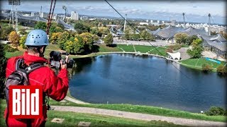 Olympiapark München  Auf der Seilbahn in die Tiefe  Flying Fox [upl. by Hsot]