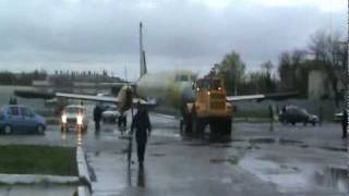 New Ilyushin IL114100 towing from TAPC to Tashkent Vostochny [upl. by Einwahs]