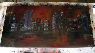 ASMR Painting A City On Fire no talking Palette knife amp Paint Brush [upl. by Pavkovic]