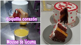 técnica de corazones con boquilla  mousse de lúcuma  queque de chocolate  chantilly  embetunado [upl. by Suoicerpal]