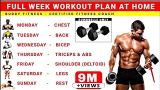 Full Week Workout Plan At Home With Dumbbells  No Gym Full Body Workout [upl. by Eiruam]