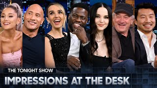 Impressions at the Desk with Ariana Grande The Rock Kevin Hart and More [upl. by Damarra215]