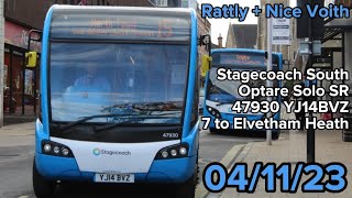 Rattly  Nice Voith  Stagecoach South Optare Solo SR 47930 YJ14BVZ on the 7 to Elvetham Heath [upl. by Nonah906]