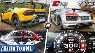 Audi R8 V10 Plus vs Lamborghini Huracan Performante  0300kmh ACCELERATION amp AUTOBAHN by AutoTopNL [upl. by Caves]