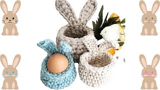 Crochet panier facile Débutants PANIER LAPIN crochet easter basket bunny [upl. by Ellehcyt539]