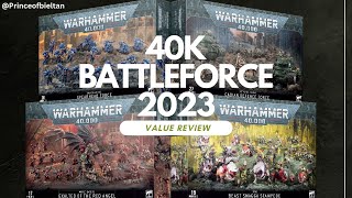 WHICH IS THE BEST VALUE  RANKING ALL THE WARHAMMER 40000  CHRISTMAS BOXES BATTLEFORCES 40k 2023 [upl. by Anitsyrhk]