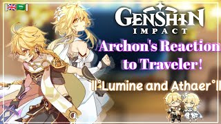 Genshin impact Reaction to Traveler °Aether and Lumine°  Gacha club  🇬🇧🇸🇦 [upl. by Annaj]