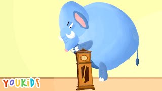 Hickory Dickory Dock 🐘  YouKids Nursery Rhymes [upl. by Palecek269]