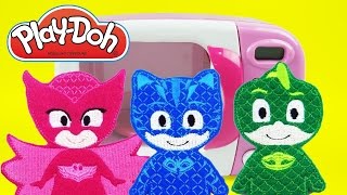 PJ Masks  Catboy Owlette Gekko Finger Toys Learn Colors with Play Doh Cooking Microwave Oven Toy [upl. by Isayg]