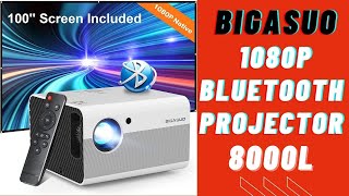 BIGASUO Home Bluetooth Movie Projector with Screen 4K Supported 8000L Review [upl. by Aleakcim]