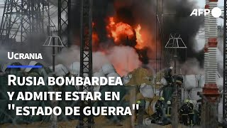 Rusia bombardea Ucrania con decenas de misiles y drones y admite estar en quotestado de guerraquot  AFP [upl. by Yma581]