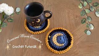 🌙✨ Make these beautiful moon coasters  Crochet tutorial for crescent moon coasters 🌙✨ [upl. by Attem]