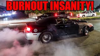 MODIFIED CARS RIP HUGE BURNOUTS AT CAR MEET ANGRY COP YANKS ME OFF SIDEWALK FOR NO REASON [upl. by Lissie821]