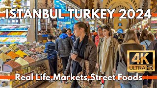 Istanbul turkey 2024 Real LifeMarketsStreet Foods in SirkeciEgyptian Bazaar  4K Walking tour [upl. by Nnainot]