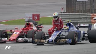 Vettel Hitches A Lift After Crash  2017 Malaysian Grand Prix [upl. by Kella]