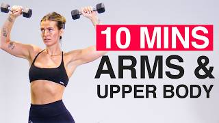 10 MIN ARMS amp UPPER BODY Workout  With Dumbbells At Home Small Space Friendly [upl. by Yreneh]