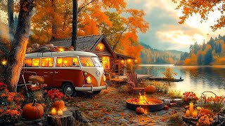 4K Cozy Autumn Lakeside Ambiance Fire Pit and Nature Sounds for Sleep and Relaxation [upl. by Avevoneg272]