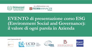 Presentazione corso ESG Environment Social and Governance il valore di ogni parola in Azienda [upl. by Wentworth]