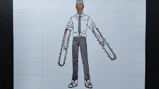 How to draw Chainsaw Man full body step by step [upl. by Dorise]