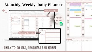 WEEKLY PLANNER Google Sheets Template  Monthly Calendar  Daily Schedule Spreadsheet [upl. by Xuagram700]