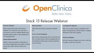 OpenClinica Stack 13 Release Webinar [upl. by Kajdan]