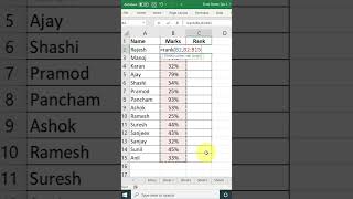 एक्सेल का सॉलिड फॉर्मूला ¦ Rank Formula of Excel ¦ Shorts excel exceltips [upl. by Ayatnwahs]