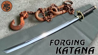 Forging a Beautiful KATANA out of Rusted IRON CHAIN [upl. by Mientao721]