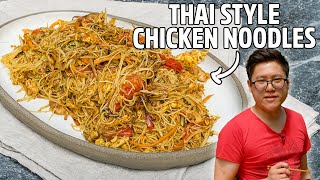 Thai Style Spicy Chicken Noodle Stirfry Recipe [upl. by Aigroeg]