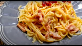 Pâtes à la carbonara prête en 10 mn bien crémeuse sans crème👌 [upl. by Aizitel]