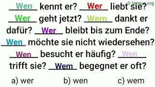 Pronomen Fragen Verb und Präposition  wer ist das wen kennt er wem dankt er womit woran [upl. by Gabe]