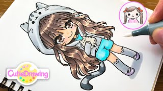 Practicing drawing with Copic 9 Pusheen girl [upl. by Norit21]