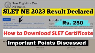 SLET NE 2023 Result and Certificate Download getupdatedrm​ [upl. by Nirb]