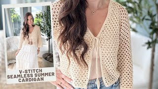 VStitch Summer Cardigan Crochet Pattern  TopDown and Seamless [upl. by Leod]