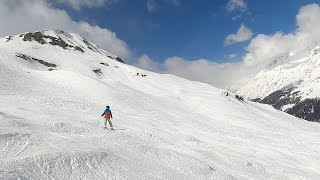 LARGE MOGULS challenged 10 yr old son RED MYOSOTIS ⛷ GoPro skiing near Tignes 2100  Apr 2023 [upl. by Checani621]