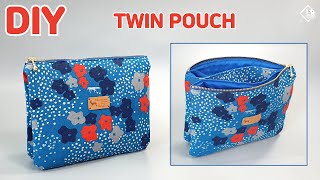 DIY EASY TWIN POUCH  double zipper pouch sewing tutorial Tendersmile Handmade [upl. by Yrtsed882]