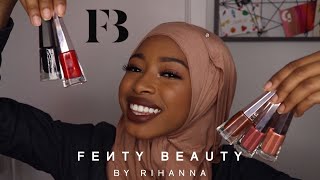 NEW FENTY BEAUTY STUNNA LIP PAINT ALL SHADES LIP SWATCHES  REVIEW ON BROWN SKIN [upl. by Peterus]