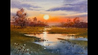 How to paint landscape in watercolor painting demo by javid tabatabaei [upl. by Nelubez]