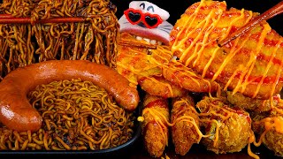 SUB│Kielbasa Black Bean Noodles amp Giant Cheese Sticks Chicken Hash Browns ASMR Mukbang Eating Show [upl. by Blisse]