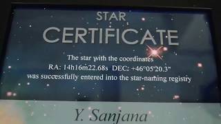 YSanjana  Named Star  Dated on 08012020  Starregisterorg  UniverseToday [upl. by Ientirb]