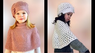 wow 🤩 CAPITA TEJIDA A CROCHET CON GORRO PARA NIÑA DE 3 A 5 AÑOS Facil y Rapido crochet tutorial [upl. by Ahselrac261]