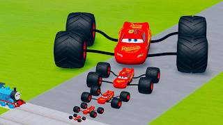 Big amp Small Monster Truck Spider Lightning McQueen vs Huggy Wuggy The Tank Engine Train BeamNGDrive [upl. by Caesar552]