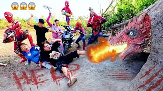 Brave SpiderMan squad use heavy weapons fight fiercely with ferocious fire dragon to save the girl [upl. by Ram174]