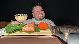 SUSHI MUKBANG • SALMON SASHIMI amp SALMON SKIN HAND ROLLS [upl. by Vittorio869]