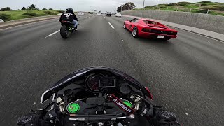 2 Ninja H2s BMW S1000rr Zx10r vs California Traffic [upl. by Ainuj]