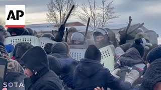 Hundreds protest in Russia over activists being arrested [upl. by Kreiker]