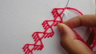 basic hand embroidery tutorial buttonhole stitch border design [upl. by Riatsila310]