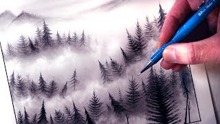 How to Draw a Misty Forest Landscape [upl. by Nalat]